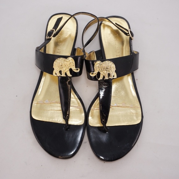 Talbots Shoes - Talbots Lea Black & Gold Elephant Sandals, Size 9